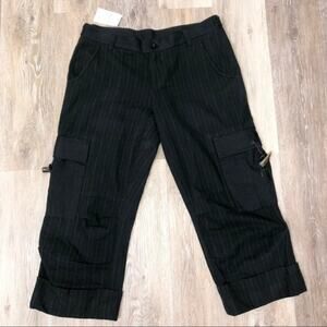Joie Charcoal Pinstriped Cuffed Cropped Toggle Cargo Pants Size 6
